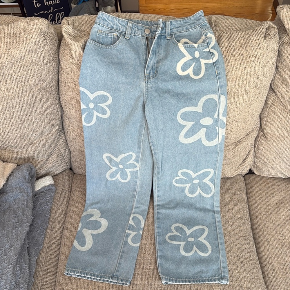 Floral pattern wide leg jeans